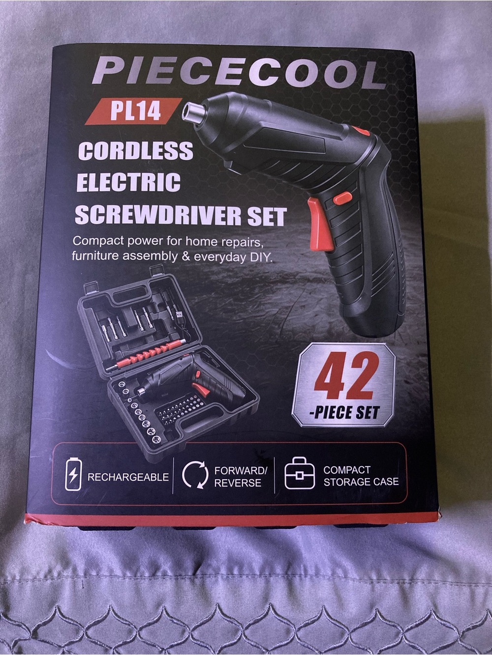 PIECECOOL PL14 Cordless Electric Screwdriver Set - Black with Red Accents